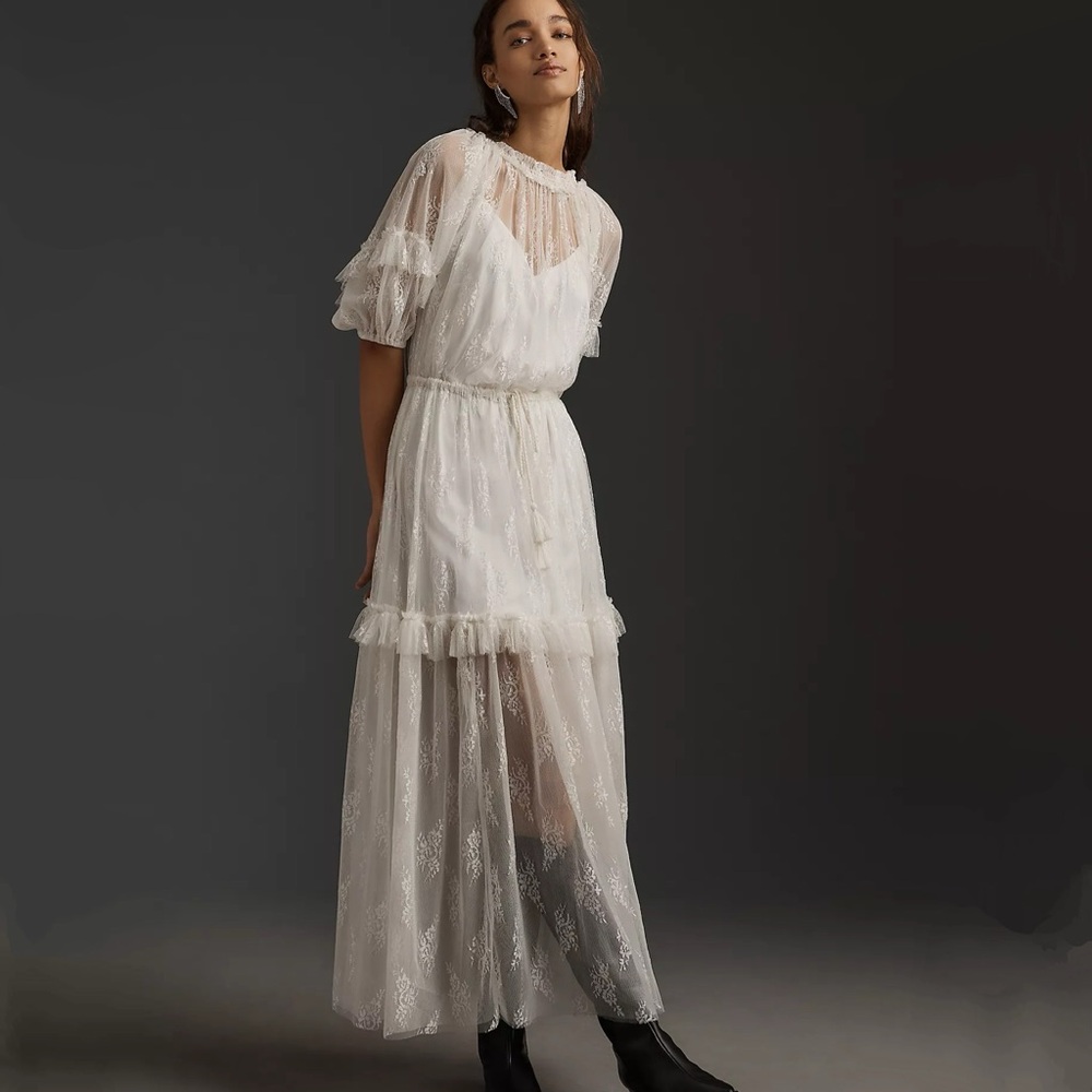 Anthropologie Let Me Be Short-Sleeve Ruffle Maxi Dress - Picture 5 of 8